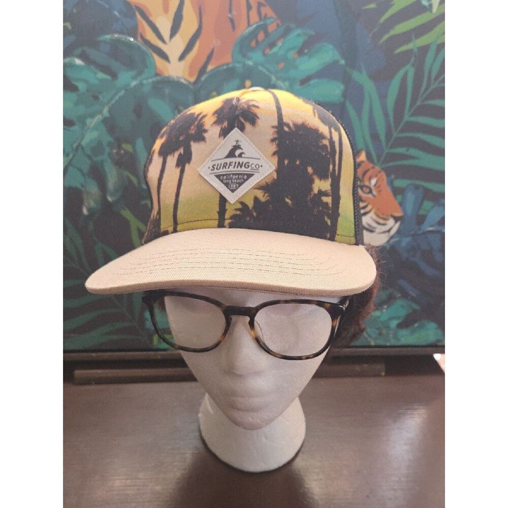 art class Surfing Co. Palm Tree Trucker Hat in Yellow, Black, Cream